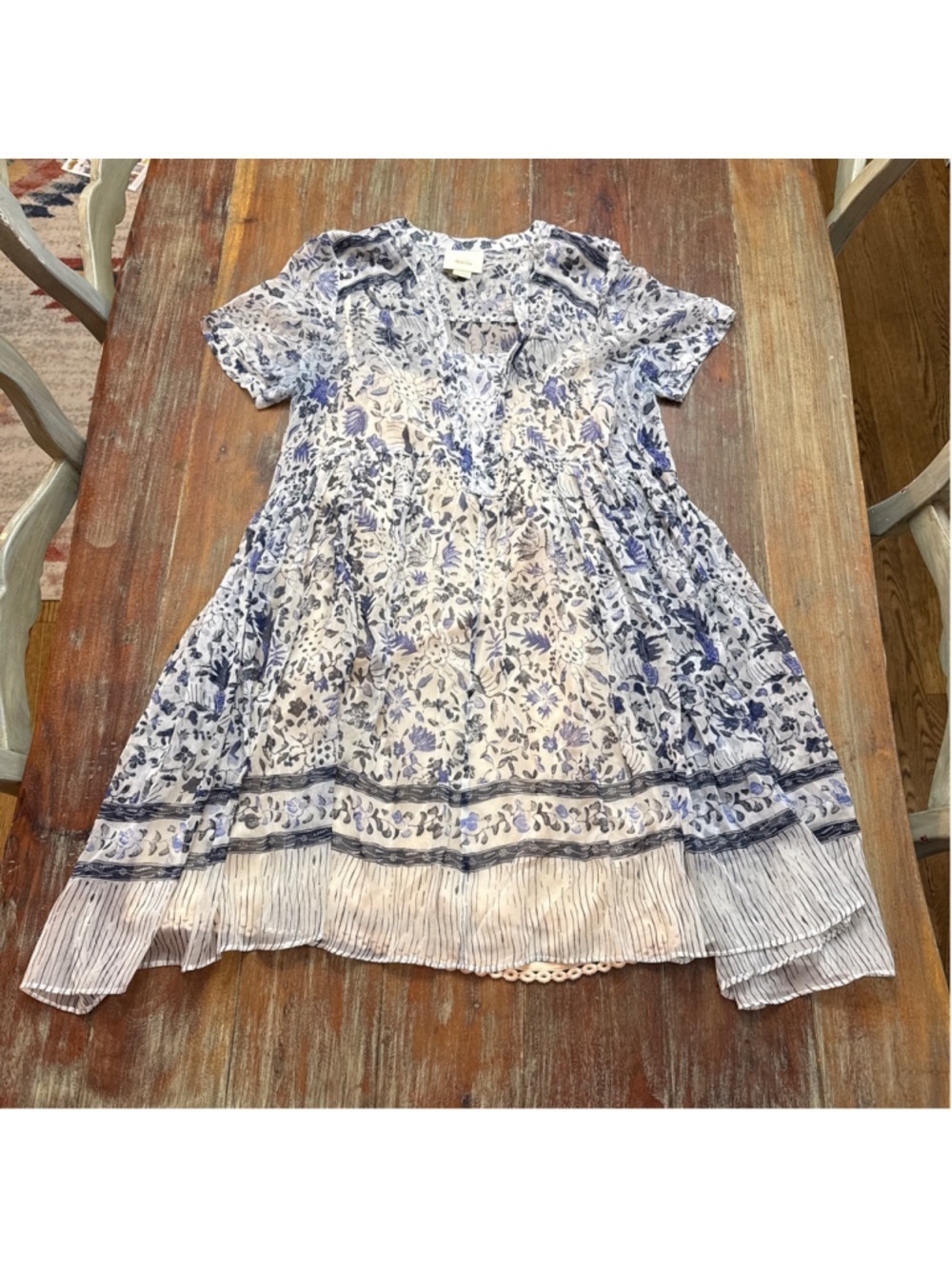 Maeve Blue Botanical Print Empire Waist Dress Size 4